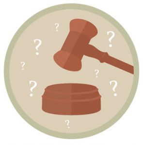 Icon of Gavel Slamming Down, Question Marks Floating Around