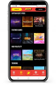 Mobile Phone Displaying Rizk Casino Games