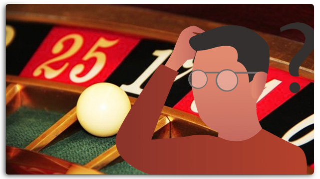 Roulette Wheel with Ball, Guy Icon Thinking with Question Mark