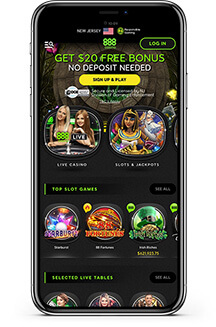 Mobile Phone Displaying Mobile Version of 888 Online Casino