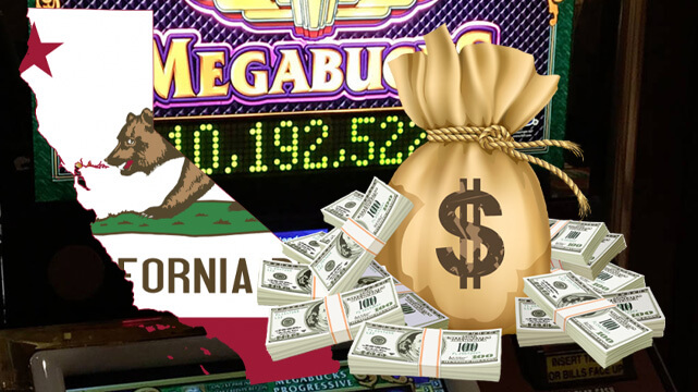 Megabucks Slot Machine, California State, Money Bag with Stacks of Money