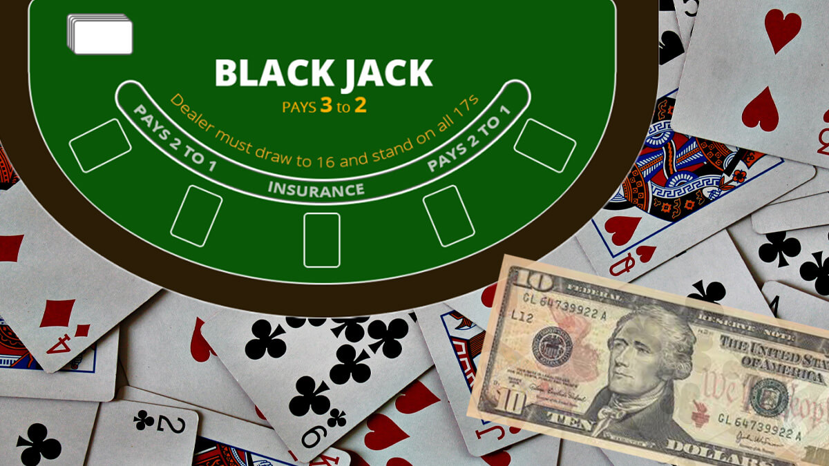 Blackjack Table, Blackjack Cards, Ten Dollar Bill