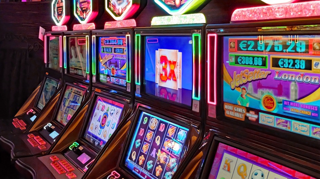 Closeup of a Row of Slot Machines