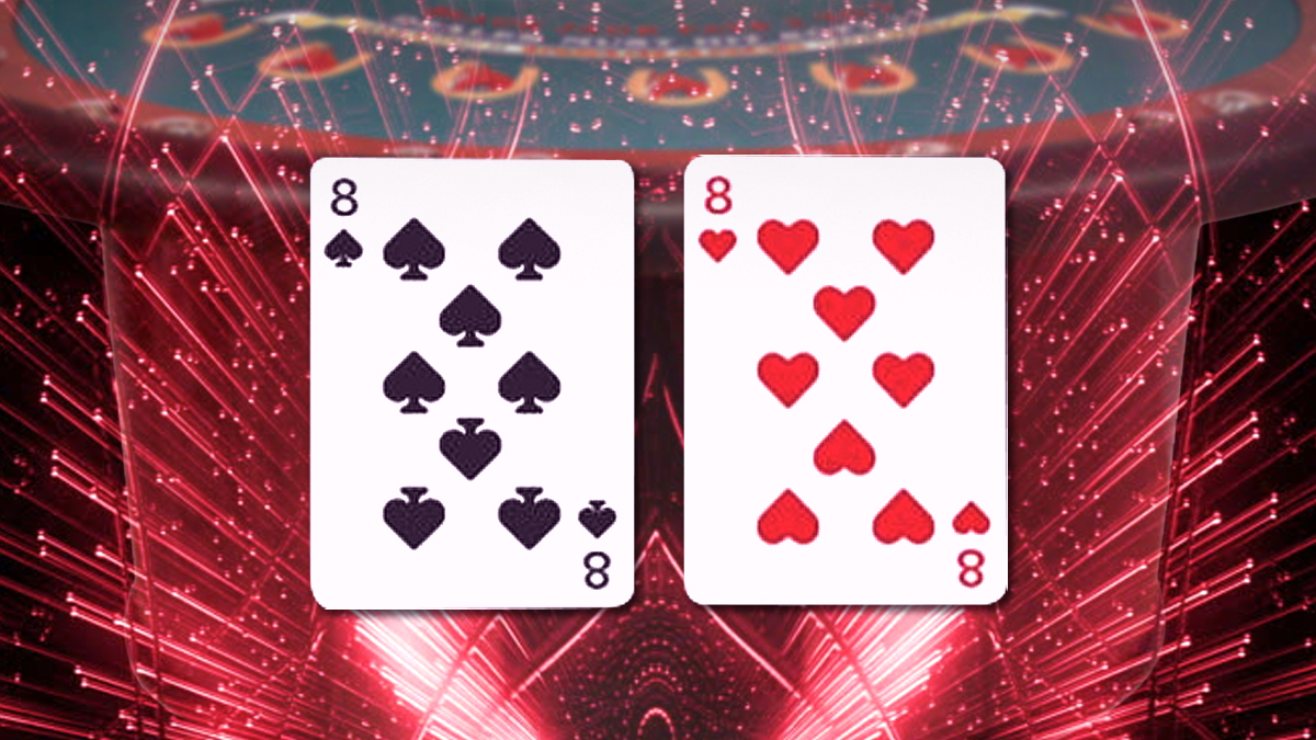 Pair of 8s With a Casino Light and Blackjack Table Background