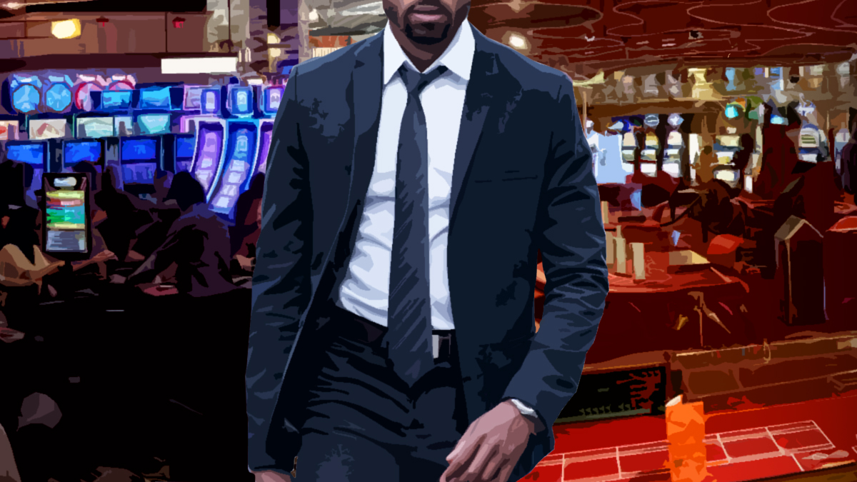 Image of Man in Suit With Split Casino Background Image