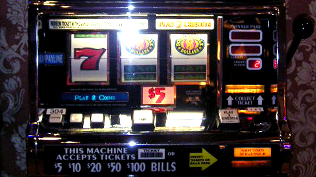 Closeup of a Three Reel Slot Machine