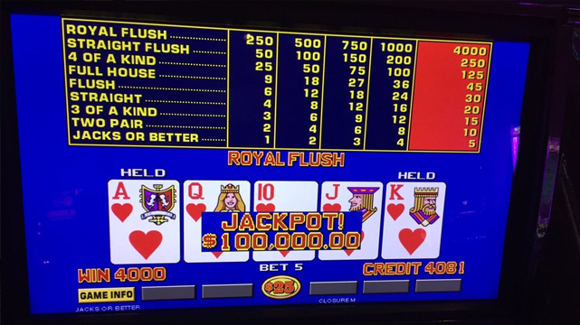 Royal Flush Jackpot on a Video Poker Machine