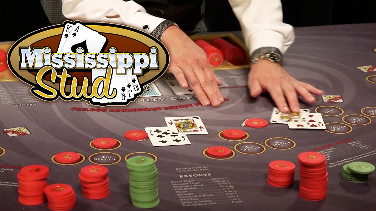 Mississippi Stud Logo With a Casino Table Background