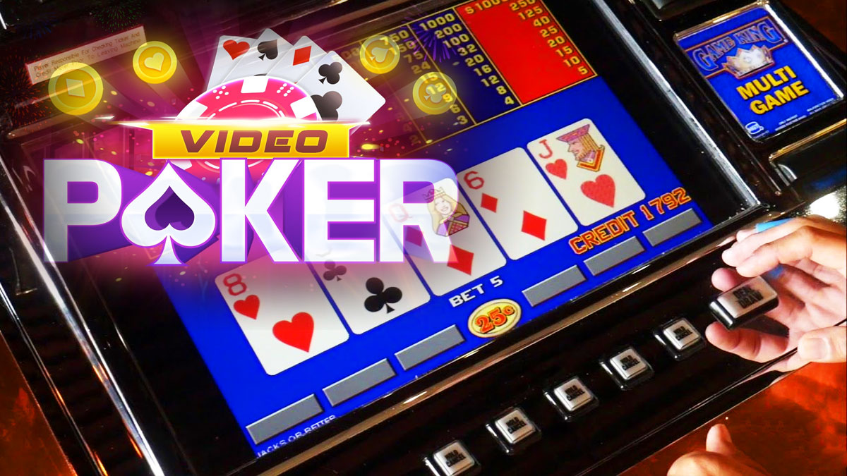 Video Poker Graphic Text With a Video Poker Machine Background