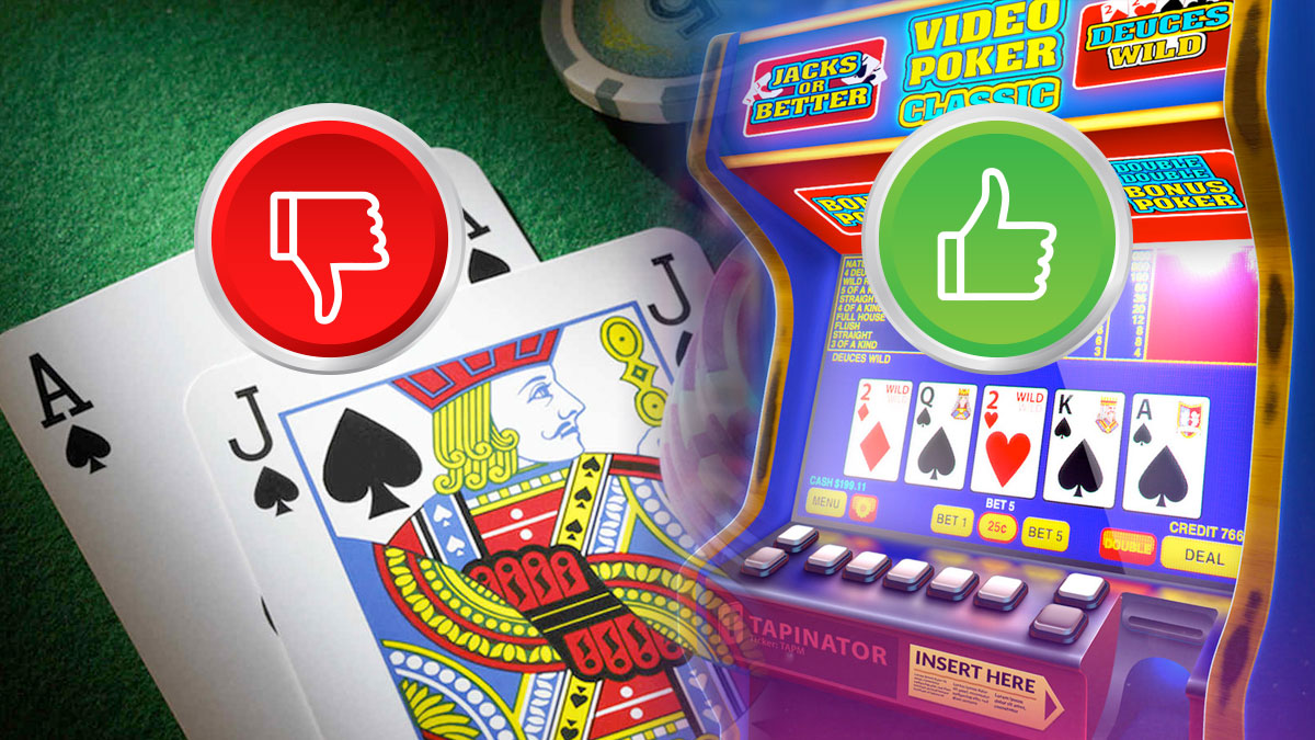 Thumbs Up and Down Icons With a Video Poker and Blackjack Background