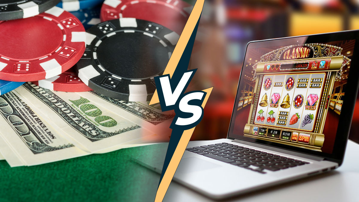 VS Text With Laptop and Casino Table Game