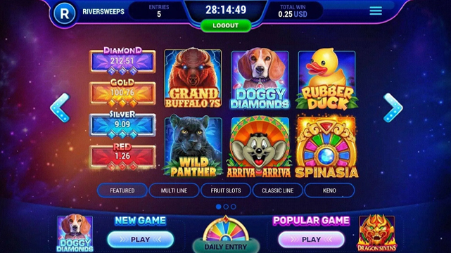 Sweepstakes Casino Game Select Screen