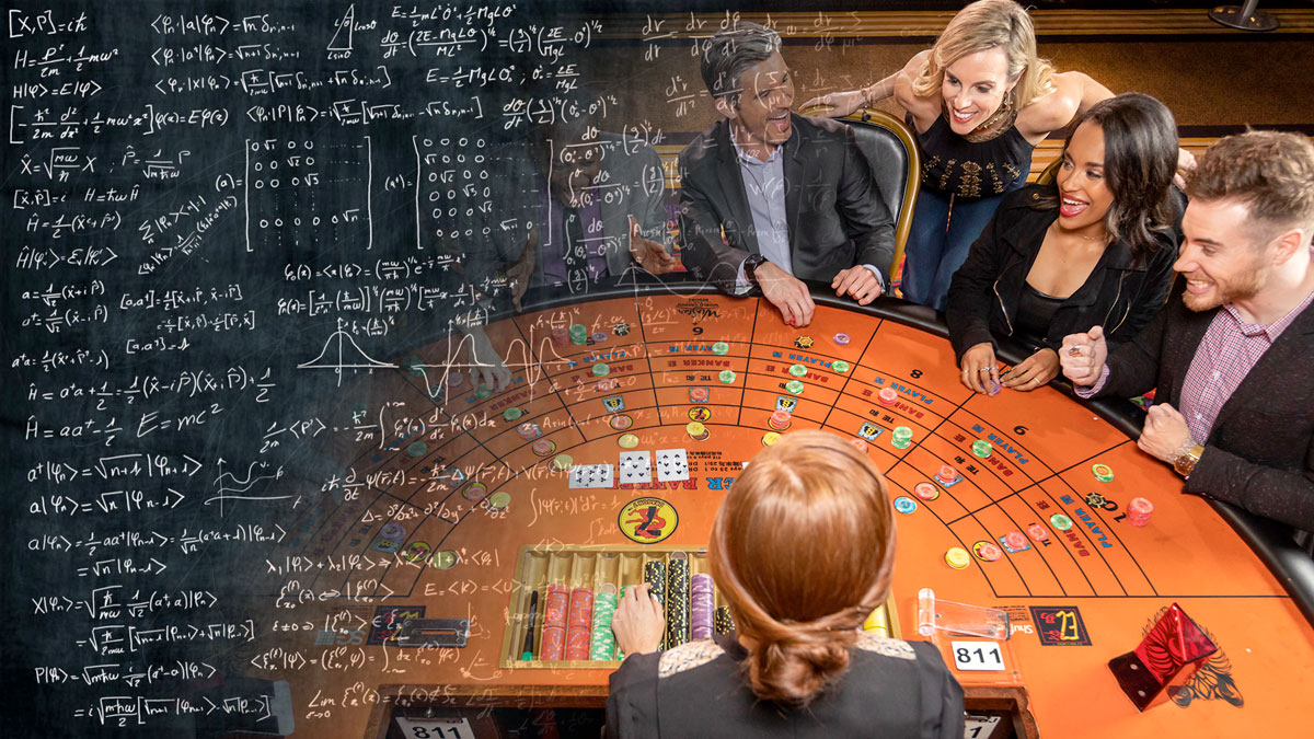 Chalkboard With Math and Players at a Baccarat Table