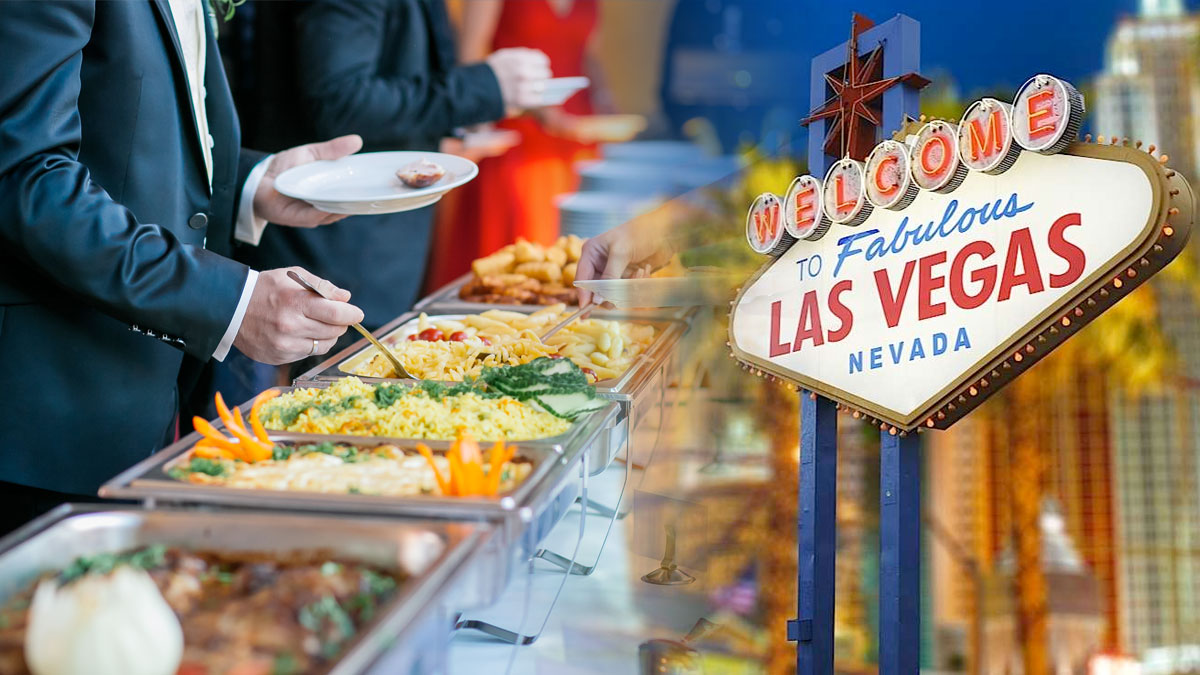 Buffet Line with Las Vegas Sign