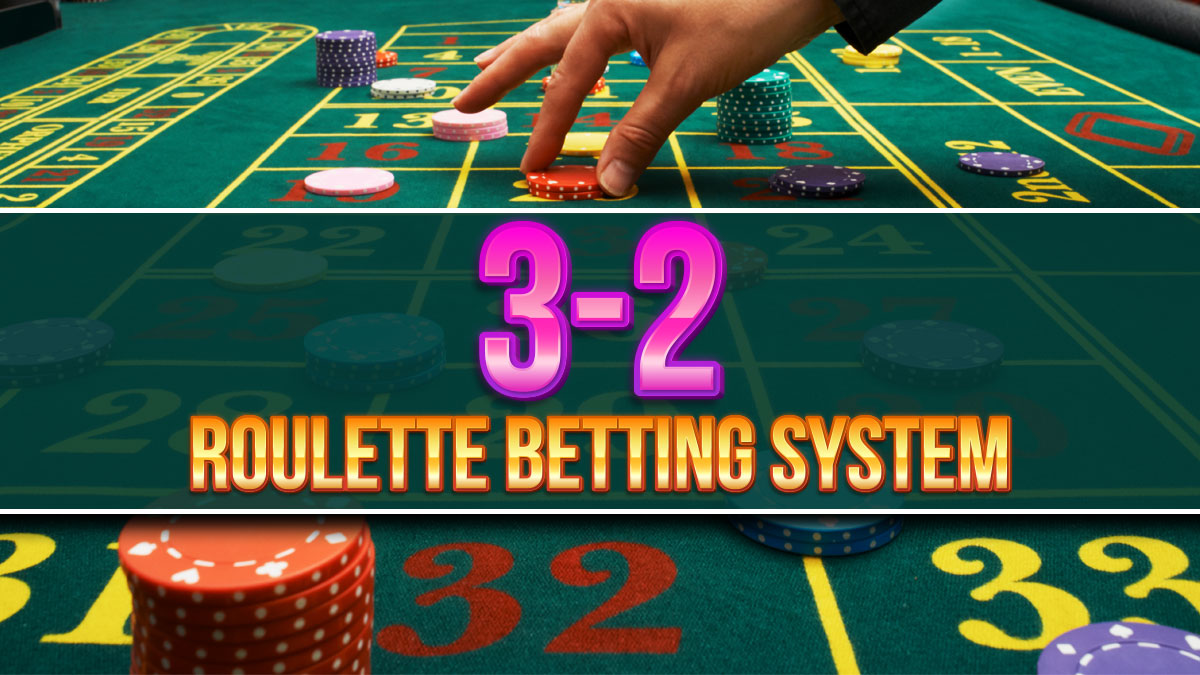 Roulette Table With Hand Placing Chips and 3-2 Betting System Wording