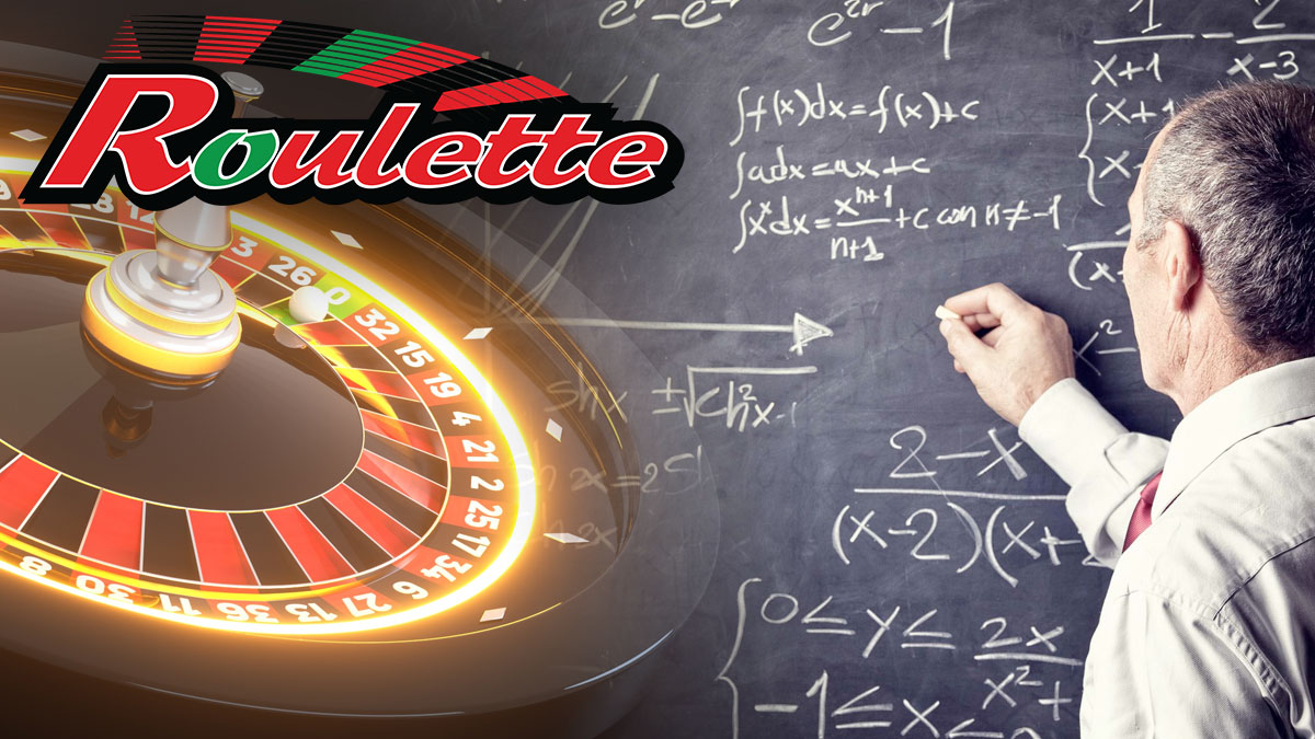 Man Doing Math on Chalkboardon Right Roulette Wheel on Left With Roulette Word Above