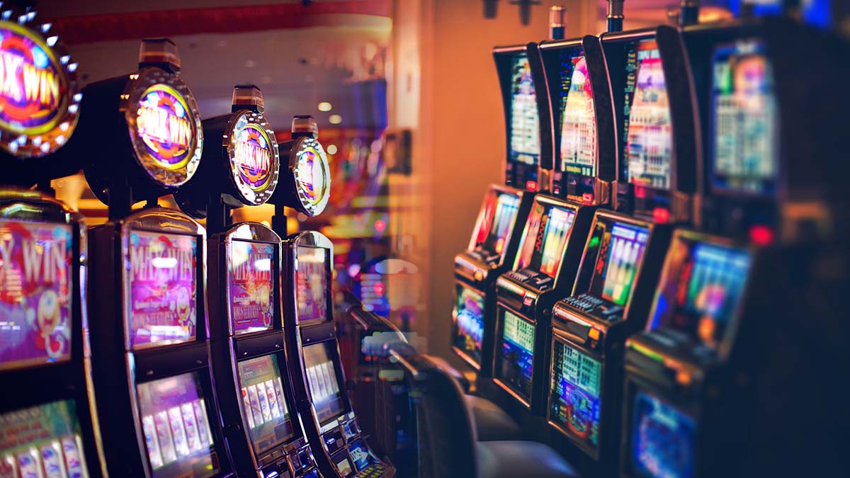 Two Rows of Progressive Slot Machines