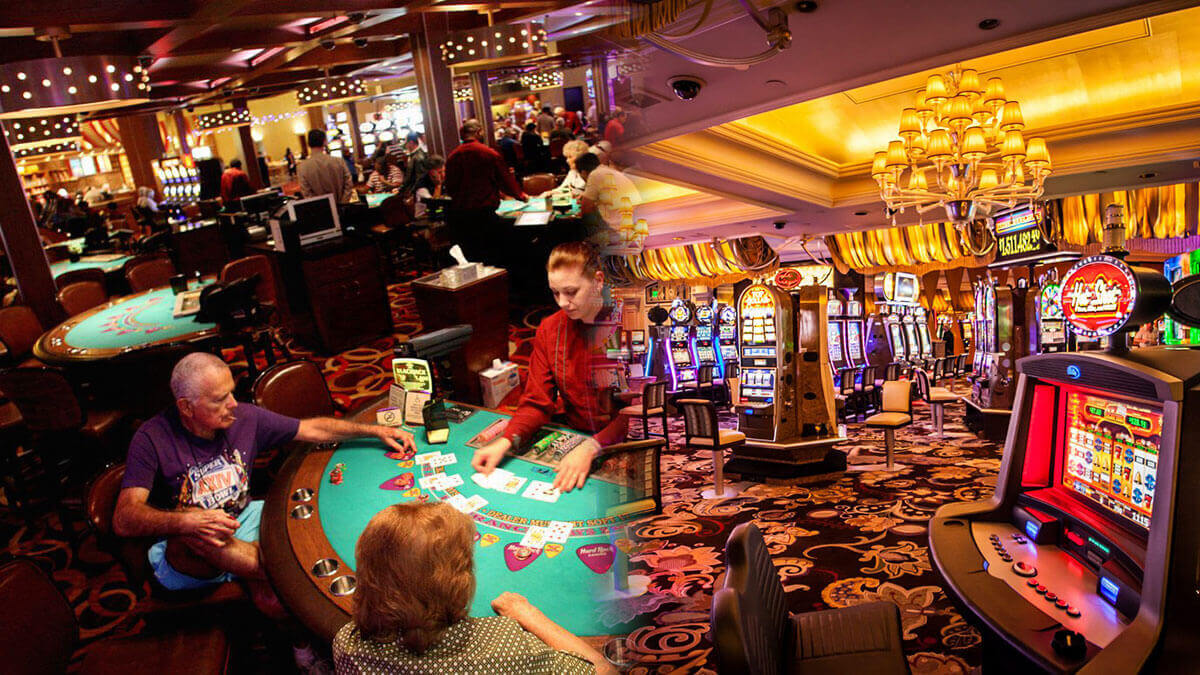 Table Game Pit in a Casino on Left Slot Machine Floor on Right