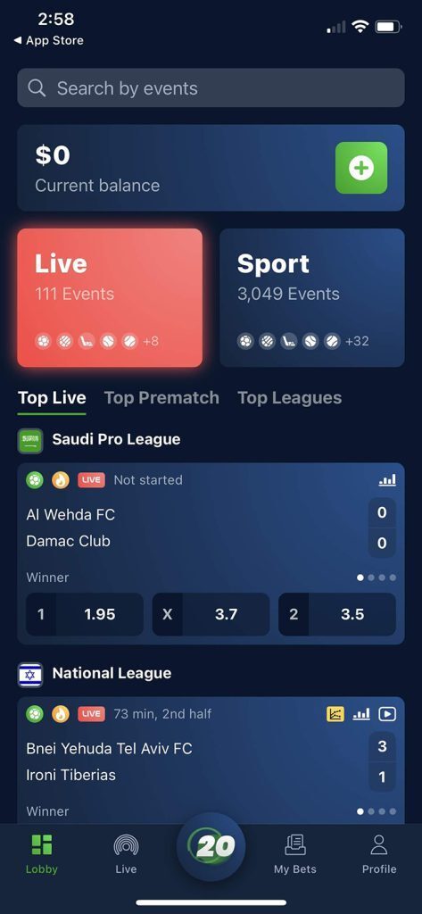 20Bet Mobile Screenshot